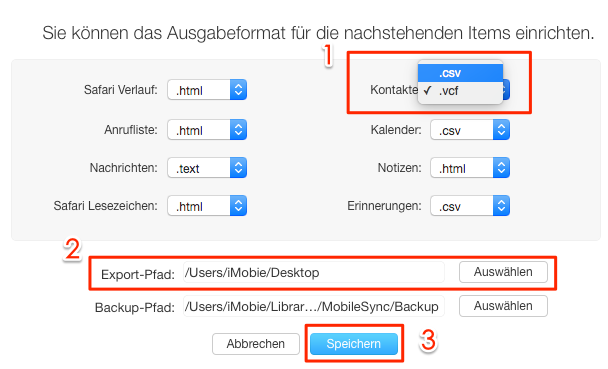 Kontakte vom iPhone sichern – Schritt 3