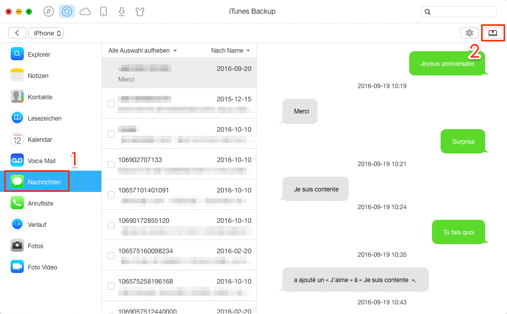 iPhone SMS exportieren ohne iCloud – Schritt 3