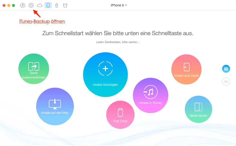 AnyTrans öffnen und iTunes-Backup öffnen – Schritt 1