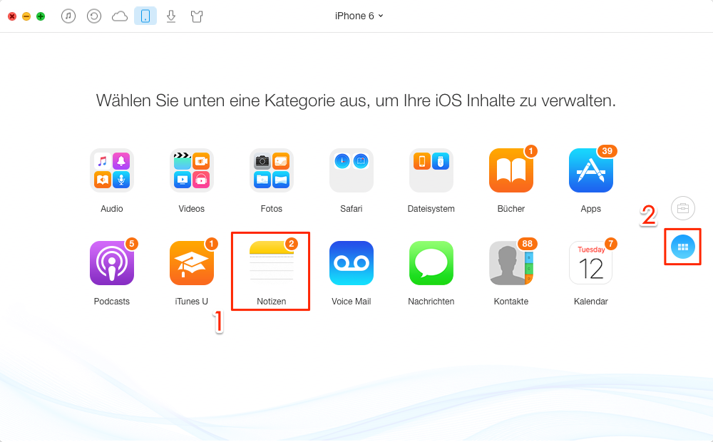 AnyTrans starten und Notizen auswählen – Schritt 1