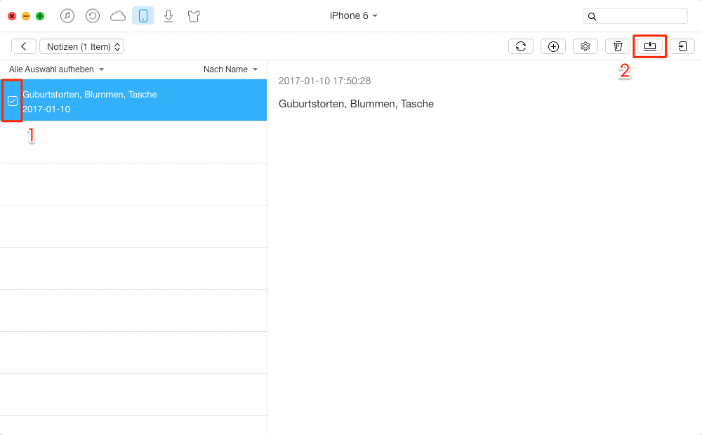 Notizen vom iPhone auf Computer sichern – Schritt 2