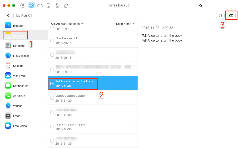 iPhone Notizen vom Backup exportieren – Schritt 4