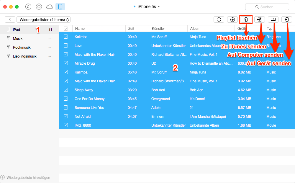 iPhone Playlist selektiv löschen – Schritt 4