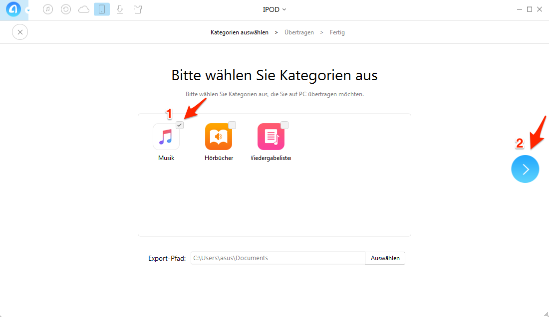 Ausgewählte Musik vom iPod auf PC leicht speichern - Schritt 2