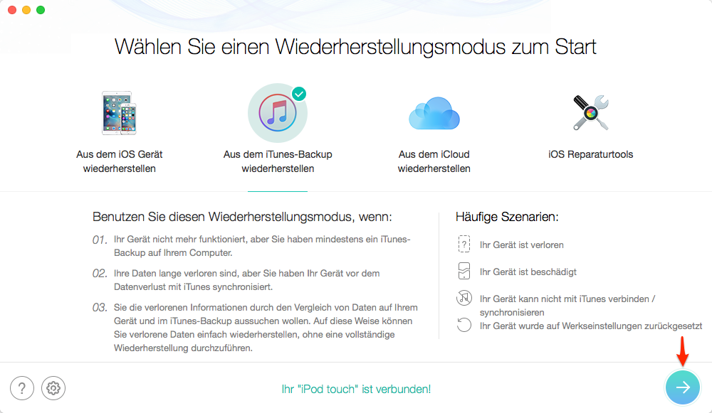 iTunes-Backup auswählen – Schritt 1