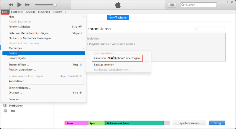 iTunes-Dateien-Geräte-Käufe vom iPad übertragen