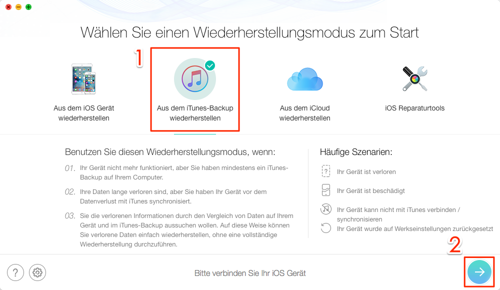 PhoneRescue öffnen und Wiederherstellungsmodus auswählen - Schritt 1