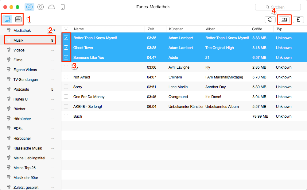 iTunes Mediathek exportieren/auf PC übertragen - Schritt 2