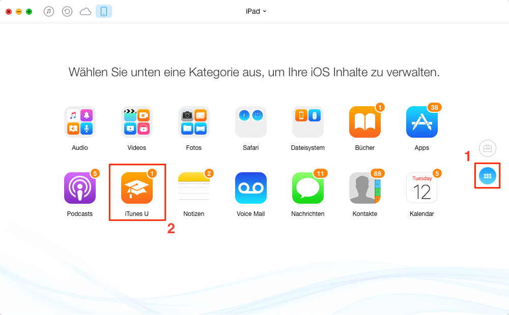 AnyTrans starten und iTunes U auswählen – Schritt 1