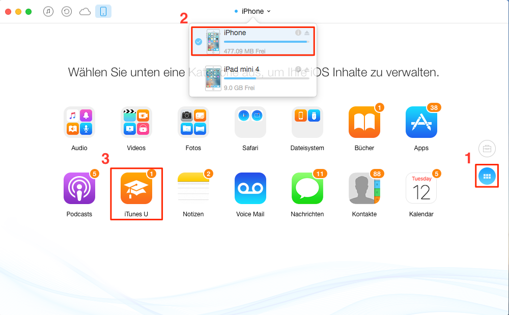 Die Seite vom iPhone öffnen und iTunes U auswählen - Schritt 2