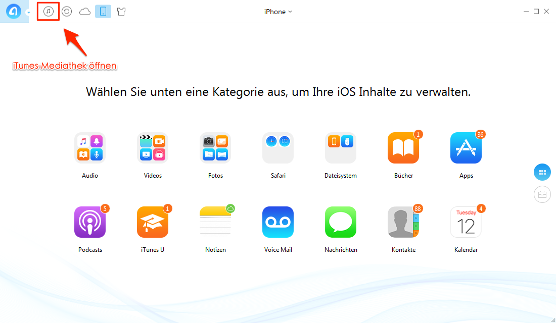 AnyTrans öffnen und iTunes U auswählen - Schritt 1