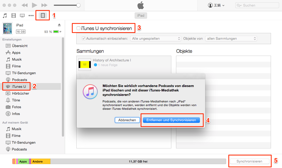 Über iTunes überträgt man iTunes U von iTunes auf iPad
