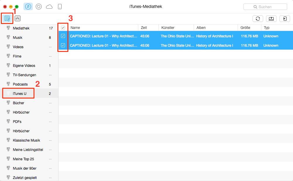 Schnell! iTunes U von iTunes auf iPad übertragen - Schritt 2