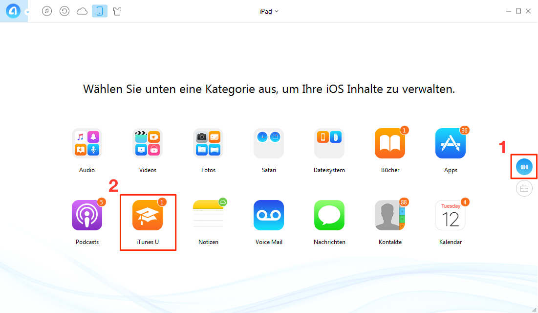 AnyTrans starten und iTunes U wählen - Schritt 1