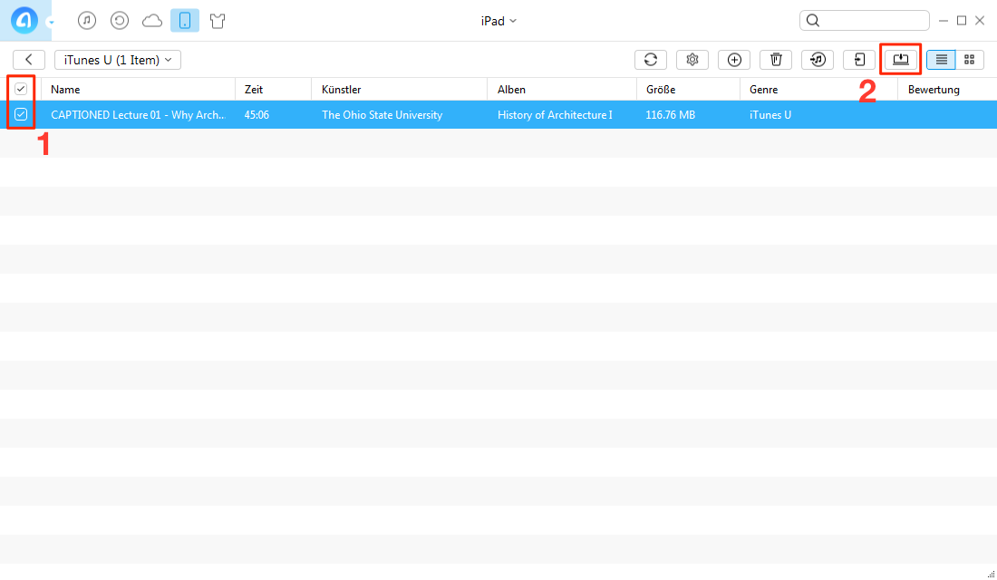 Einfach! iTunes U vom iPad am PC sichern - Schritt 2