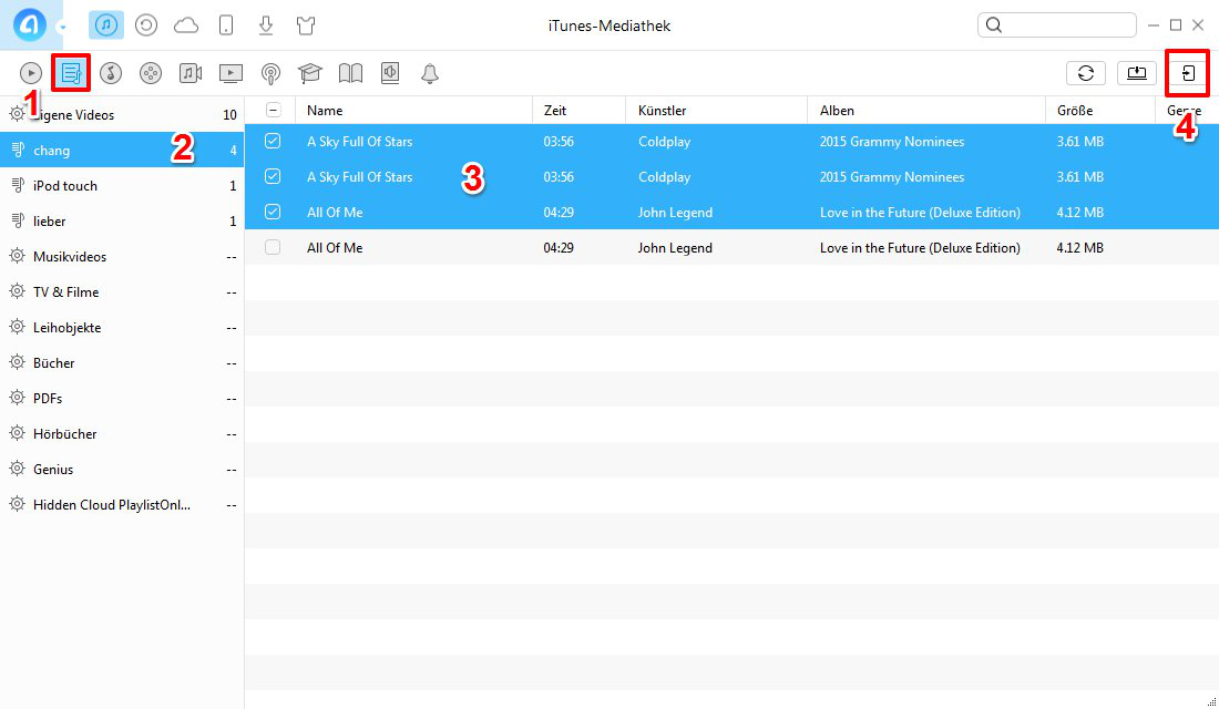 iTunes Wiedergabeliste auf iPhone kopieren – Schritt 2