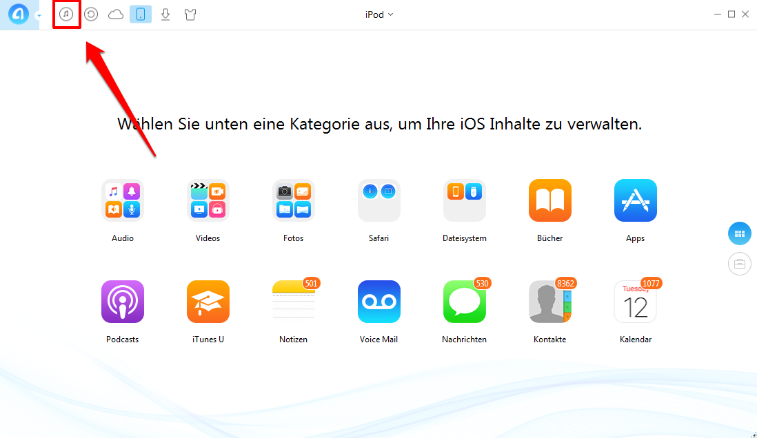 Wiedergabeliste von iTunes auf iPod über AnyTrans senden – Schritt 1