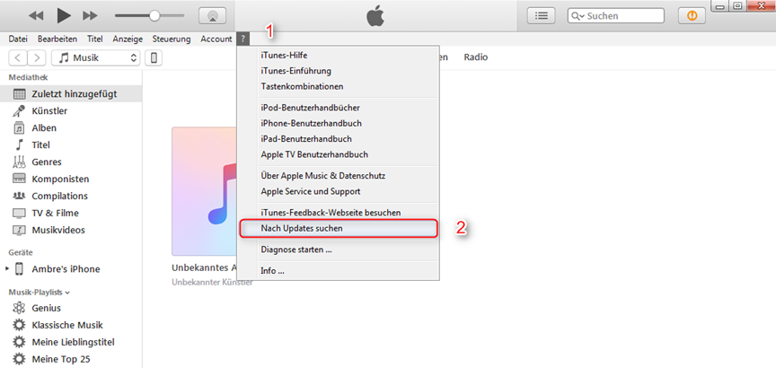 iTunes zeigt iPhone nicht an – Aktualisierung auf die neueste Version von iTunes