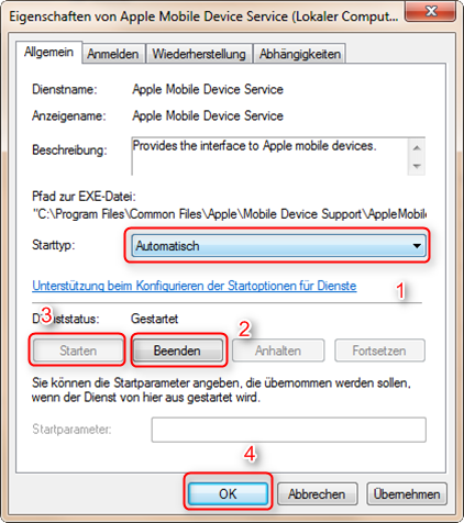 iTunes zeigt iPhone nicht an – AMDS neu zu starten
