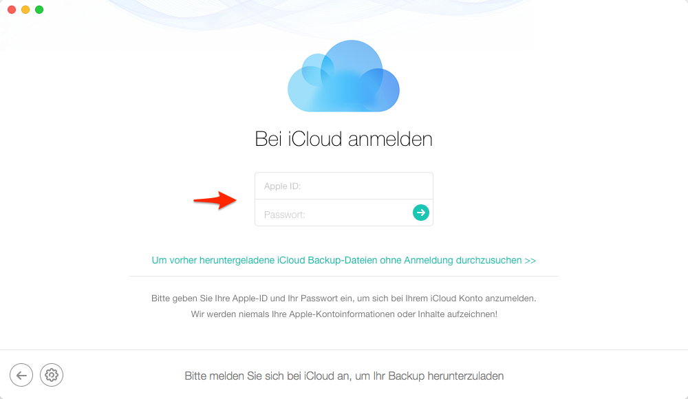 Apple ID und Passwort eingeben - Schritt 2