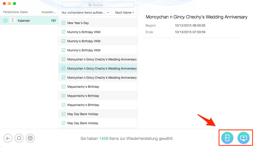iCloud Kalender wiederherstellen – Schritt 5