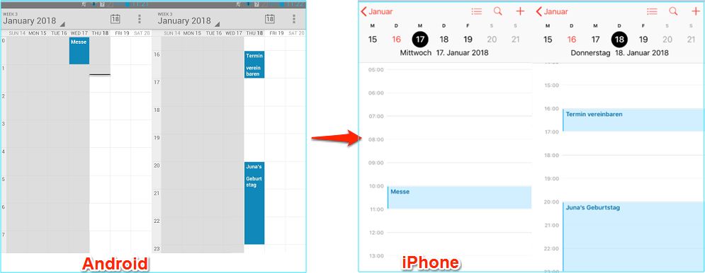 Kalender von Android auf iPhone direkt übertragen
