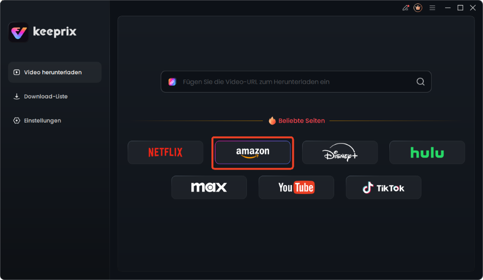 wählen Sie Amazon Prime als Plattform