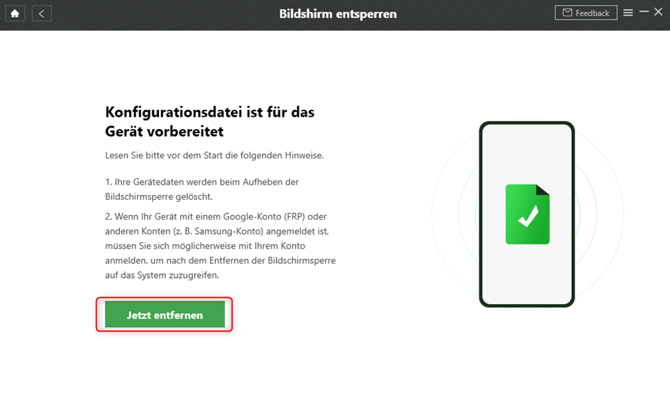 Klicken Sie auf „Jetzt entfernen“