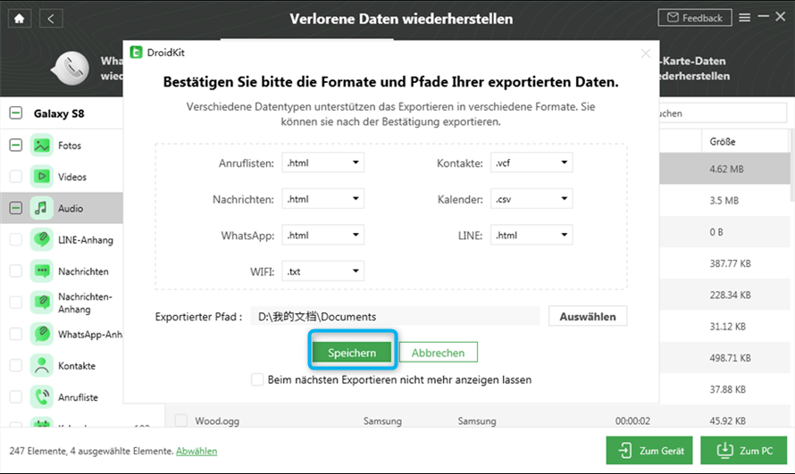 Klicken Sie auf „Speichern“