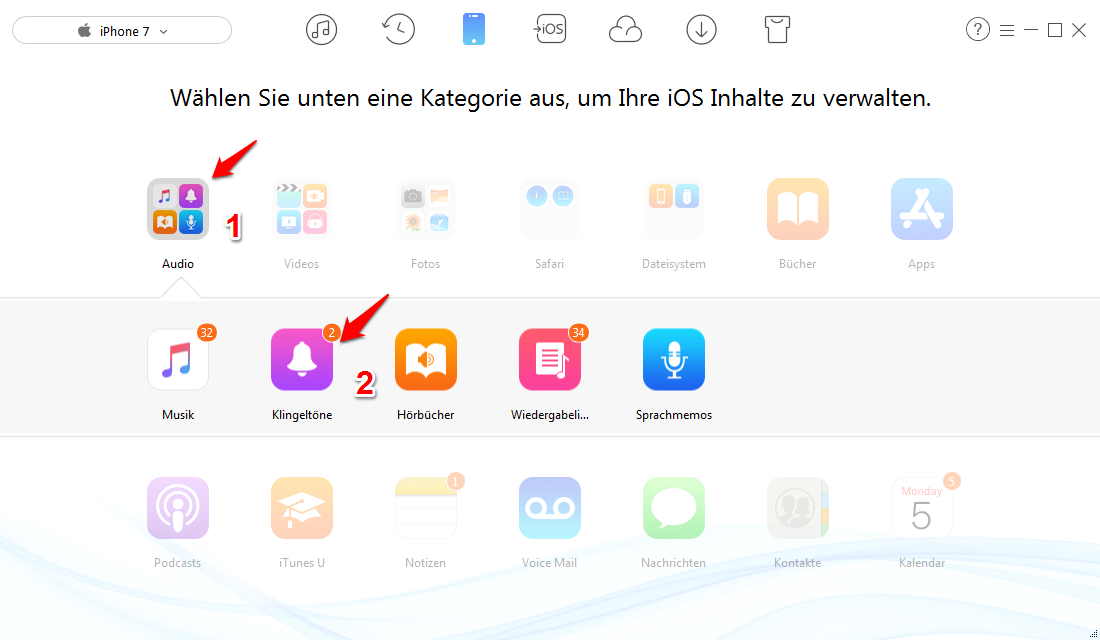iPhone Klingeltöne auf PC direkt übertragen – Schritt 1