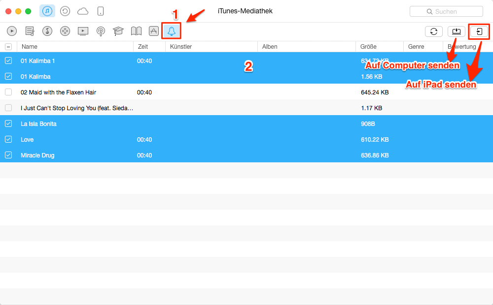 Klingeltöne von iTunes auf iPad übertragen – Schritt 2