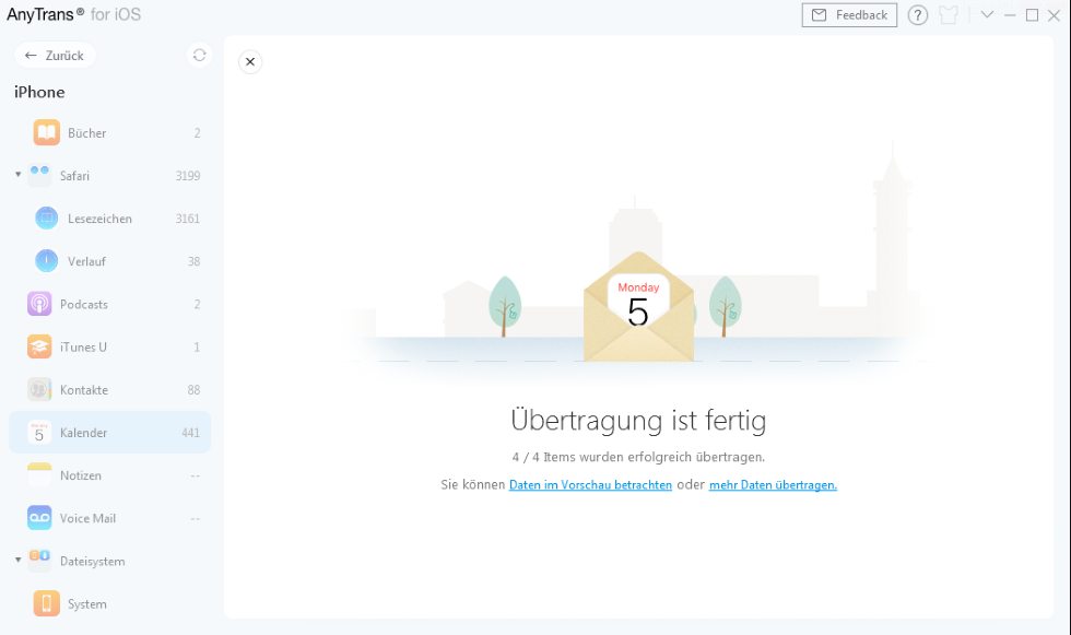 Kompletter Kalenderübertragung