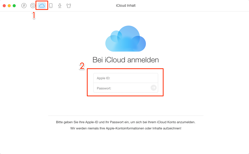 AnyTrans starten und iCloud-Konto anmelden – Schritt 1