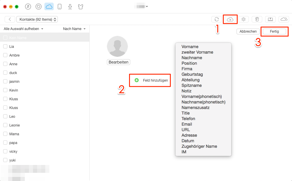Kontakte in iCloud hinzufügen & importieren – Schritt 3