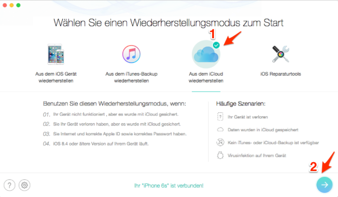 Gelöschte Kontakte aus iCloud-Backup wiederherstellen – Schritt 1