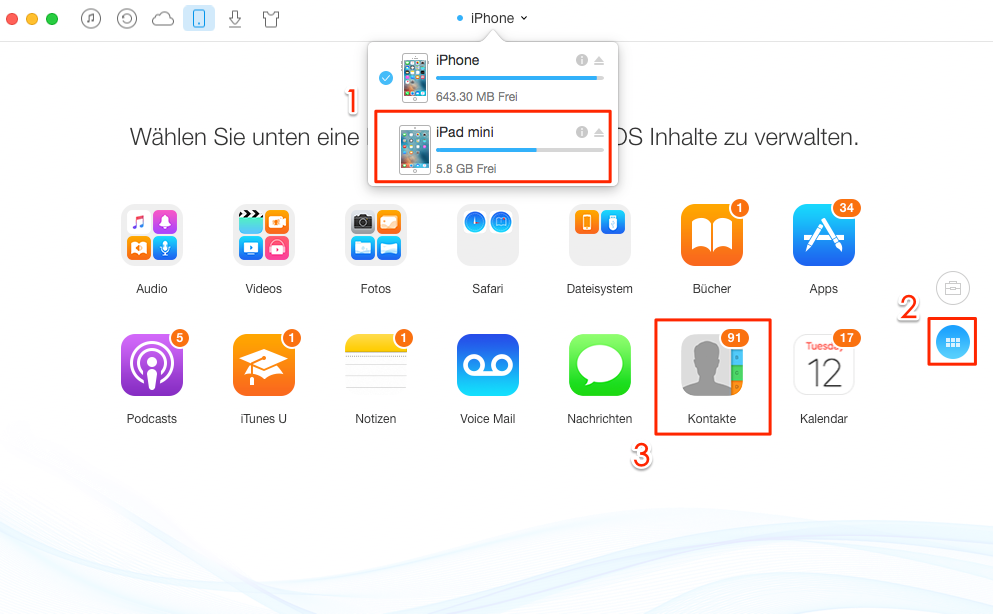 Fenster vom iPad öffnen und kontakte wählen - Schritt 2