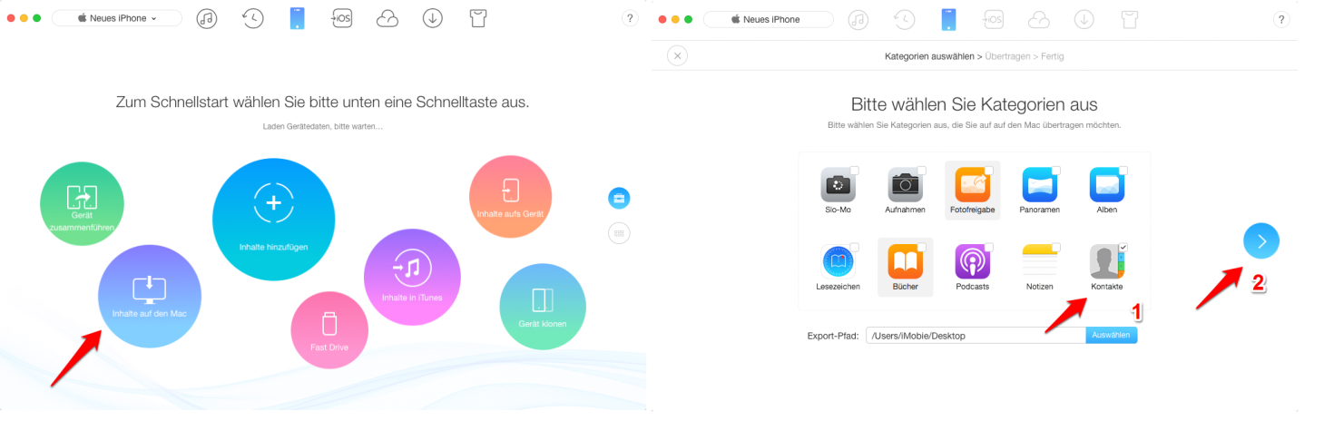 Alle Kontakte vom iPhone X/8/7 (Plus) auf Mac mit einem Klick