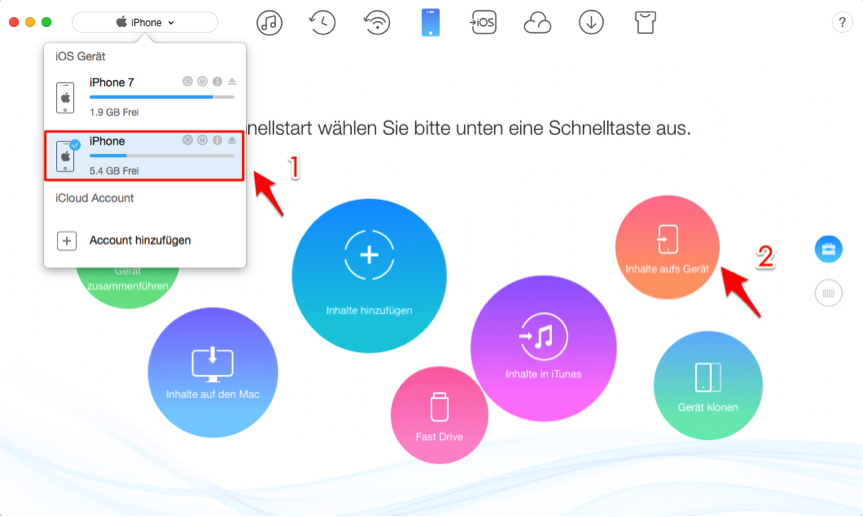 Kontakte von iPhone 6 auf neues iPhone 7 übertragen – Schritt 2
