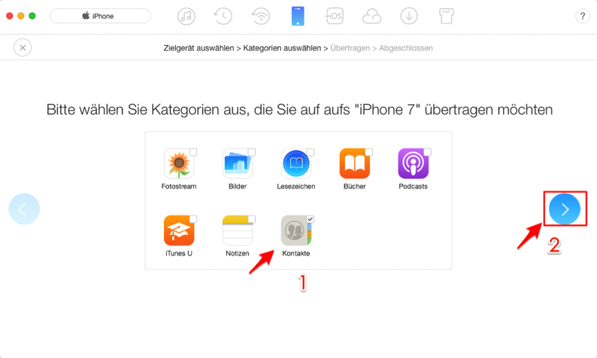 Alle Kontakte von iPhone 6 zu iPhone 7 auf einmal übertragen – Schritt 4