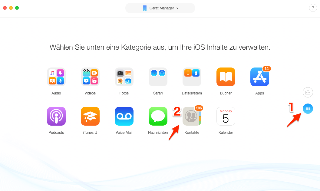 Einfach! Kontakte vom iPhone auf iPad übertragen - Schritt 2