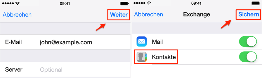 Kontakte vom iPhone auf iPad per Mail übertragen