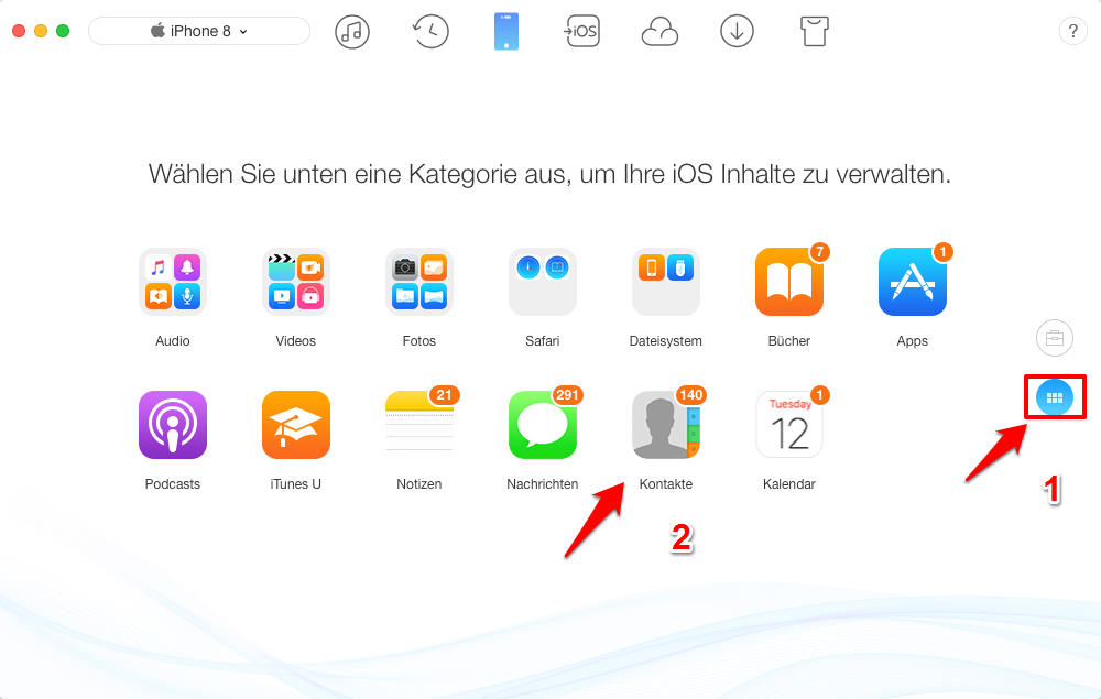 Kontakte von iPhone auf Mac mit AnyTrans kopieren – Schritt 2