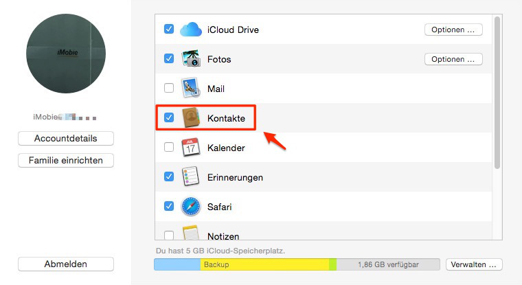 iCloud-Kontakte am Mac aktivieren – Schritt 2