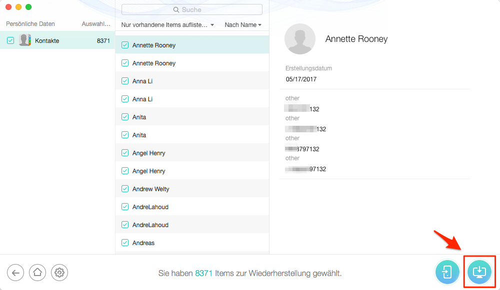Richtig! Kontakte von iCloud auf PC wiederherstellen – Schritt 5