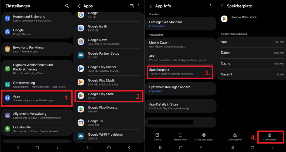 Leeren Cache und Anwendungsdaten