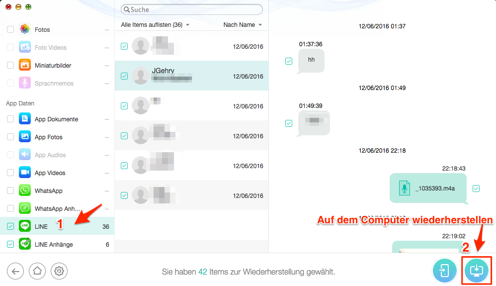 iPhone Line Chats aus Backup selektiv wiederherstellen – Schritt 3