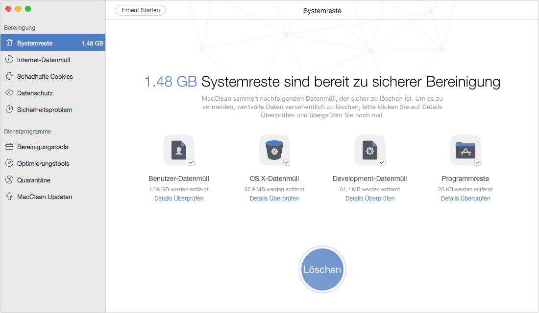 Mac Festplatte bereinigen: Systemreste wählen – Schritt 5