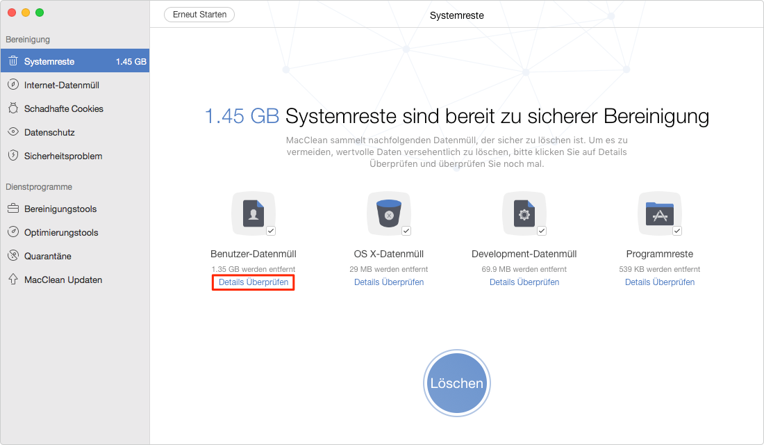 Mac System reinigen: Details von Daten überprüfen – Schritt 2