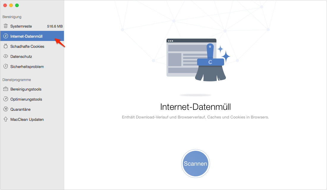 Internet-Datenmüll wählen und scannen lassen - Schritt 1