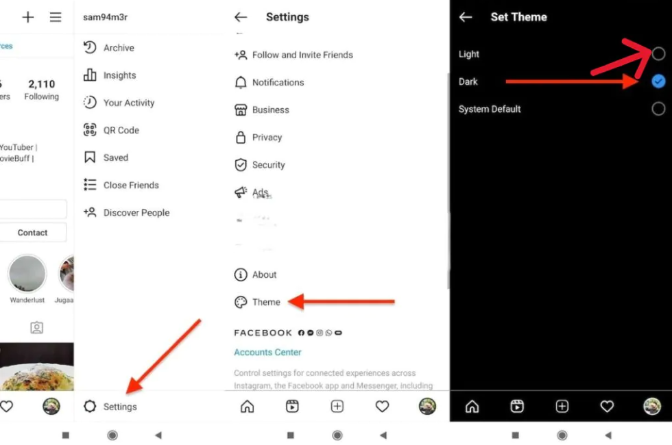 Manuell eingestellter Dunkelmodus